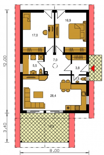 Image miroir | Plan de sol du rez-de-chaussée - BUNGALOW 28